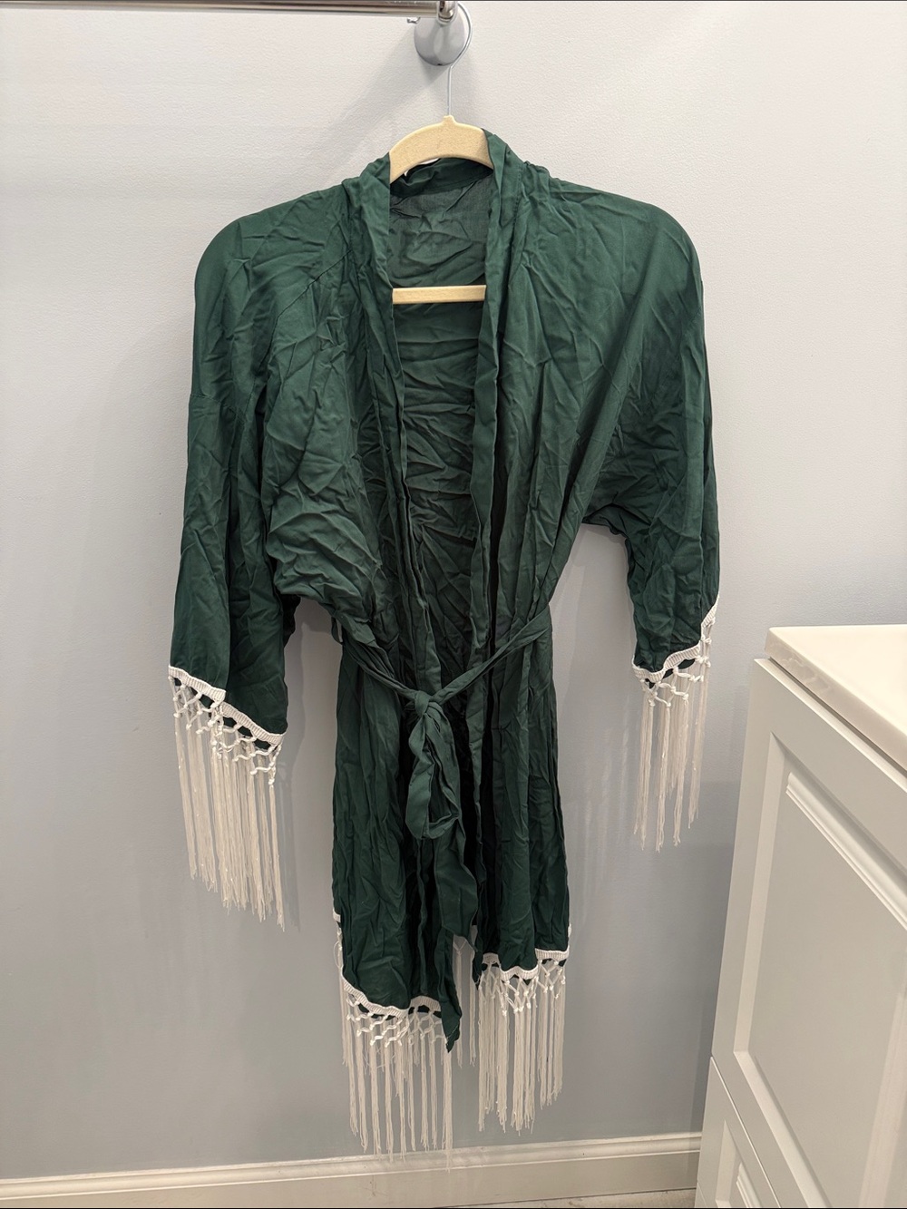 Forest Green Fringe Kimono Robe